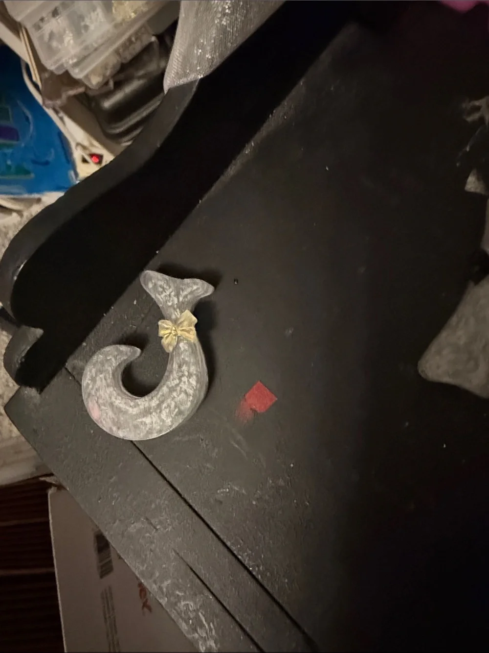 Gray Decorative Fish Hook Accent with Gold Bow
